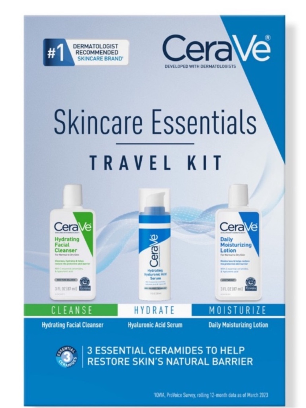 CeraVe Skincare Essentials Travel Set Kit Hydrating Cleanser Serum Daily Lotion